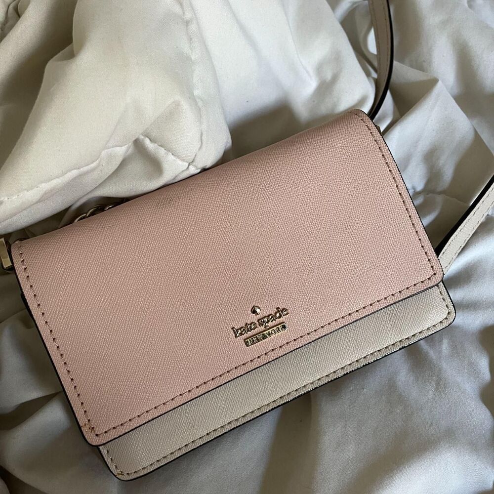 Kate Spade Small Flap Colorblock Pink and Cream/Beige Crossbody Bag Purse